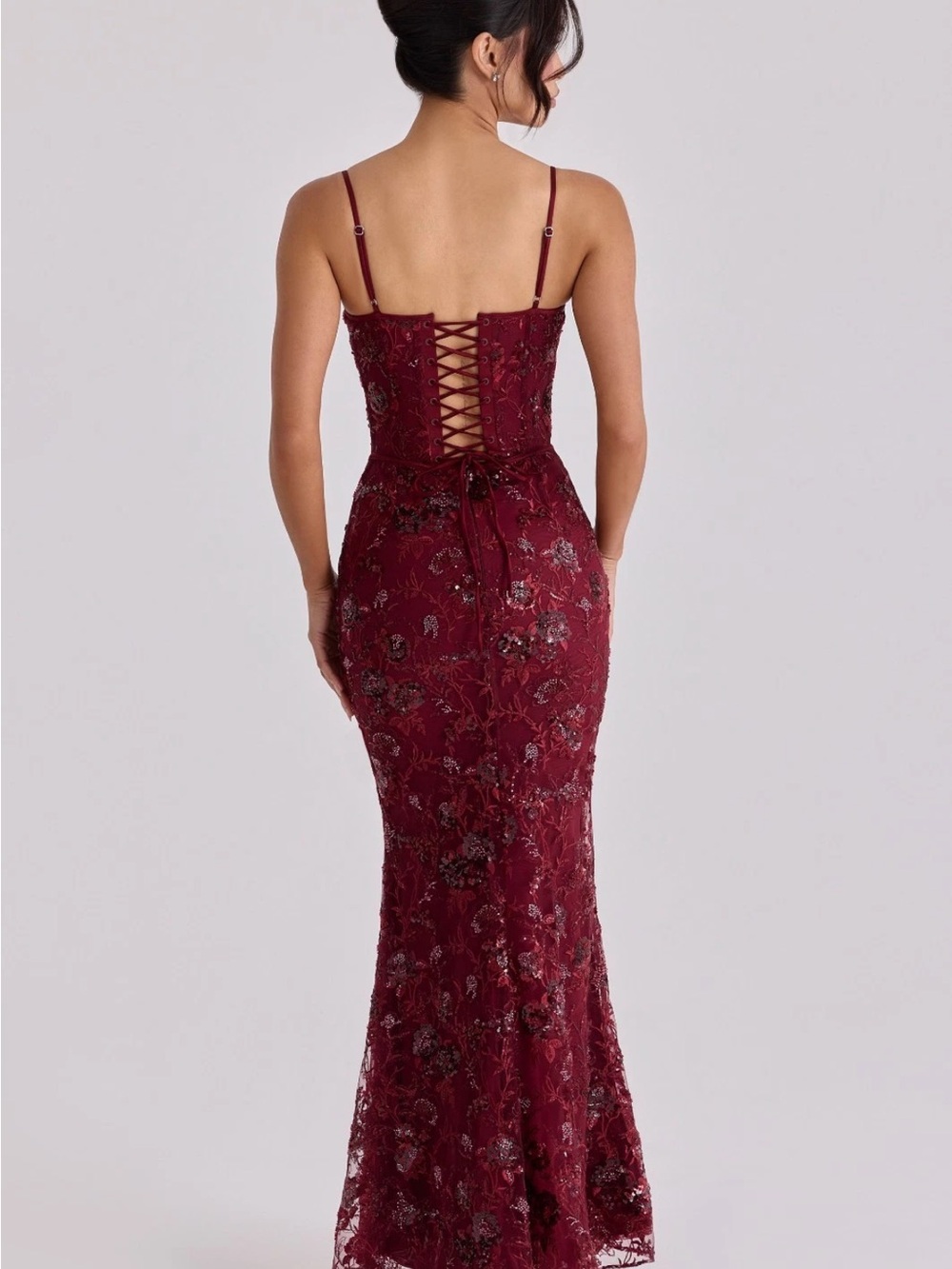 House of CB Burgundy Embellished Lace Maxi Dress - Picture 2 of 2